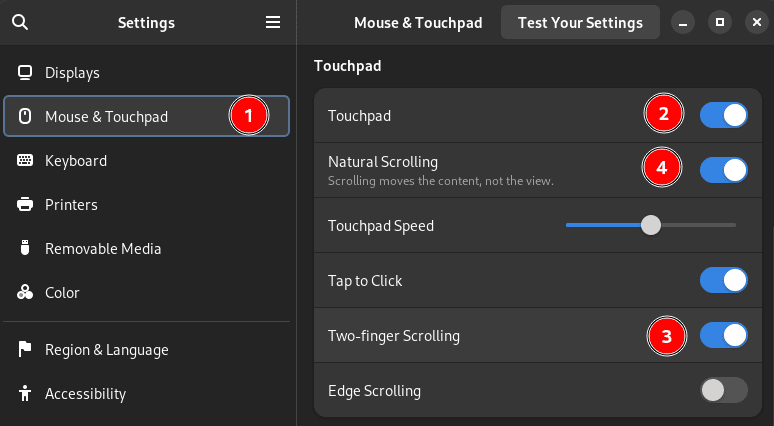 Settings - Mouse and Touchpad
