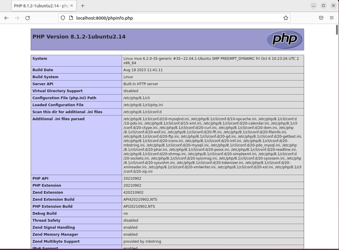 checking detailed information about PHP configuration