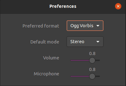GNOME Sound Recorder preferences main window