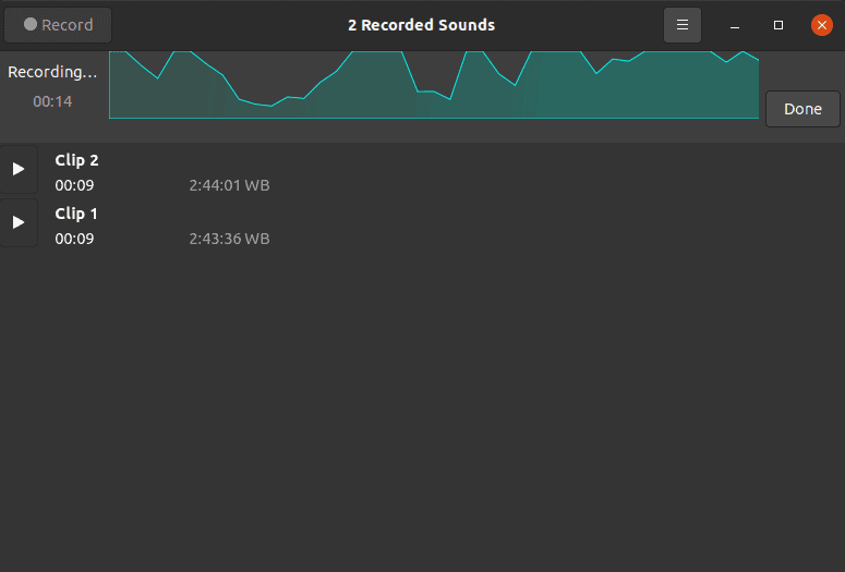 Voice recording using GNOME Sound Recorder