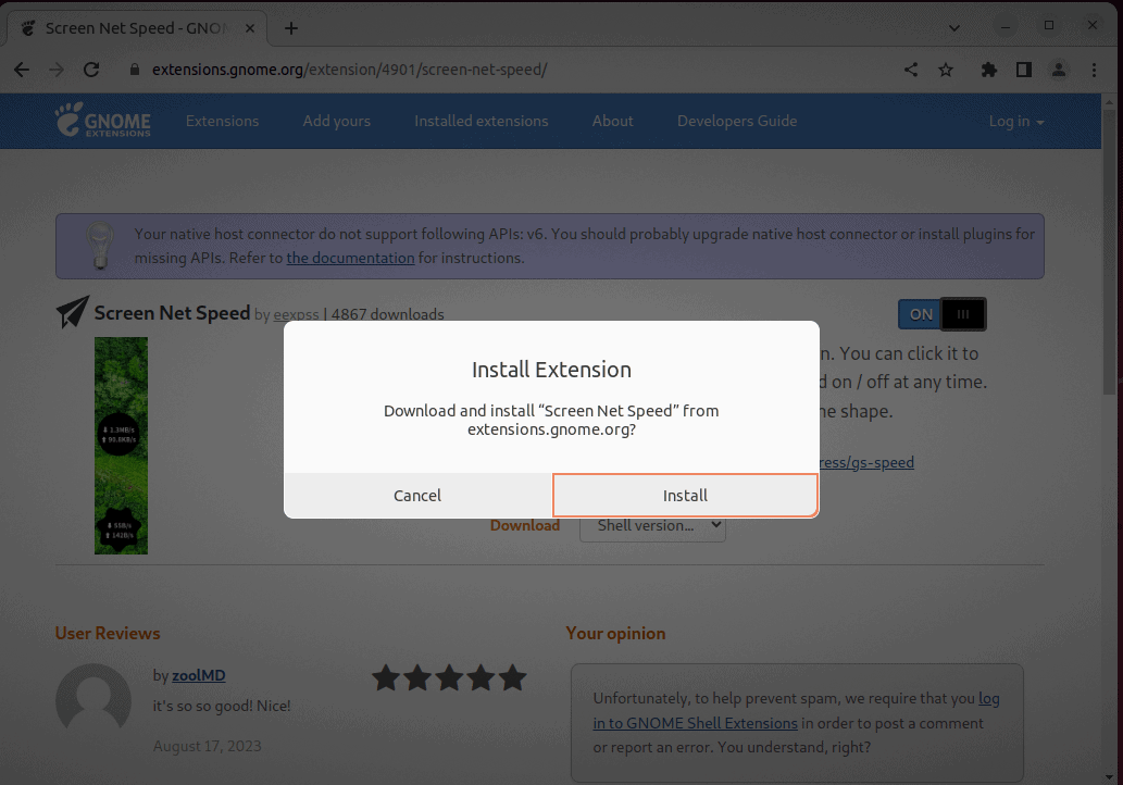 Installing Network Speed GNOME shell extension on Linux