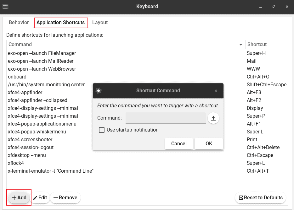 List of all shortcuts in the Keyboard tool