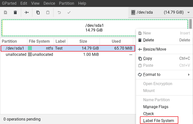 Renaming USBDrive GParted Tool