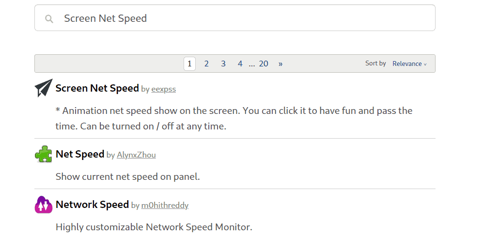 Searching for Screen Net Speed extension on Linux