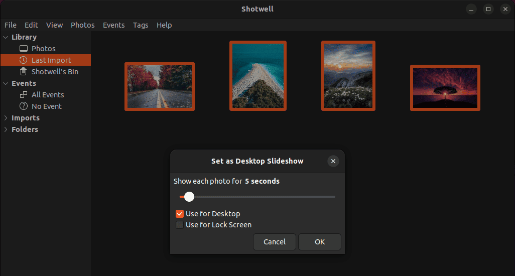 Setting photo duration of the Slideshow on Linux