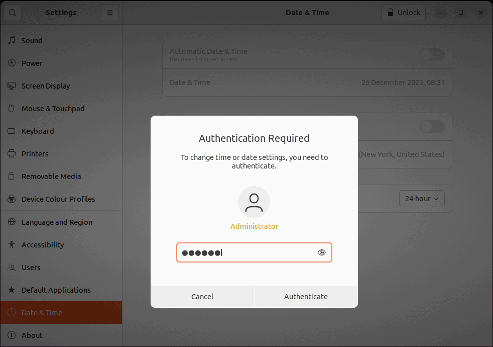 entering system password for authentication on linux