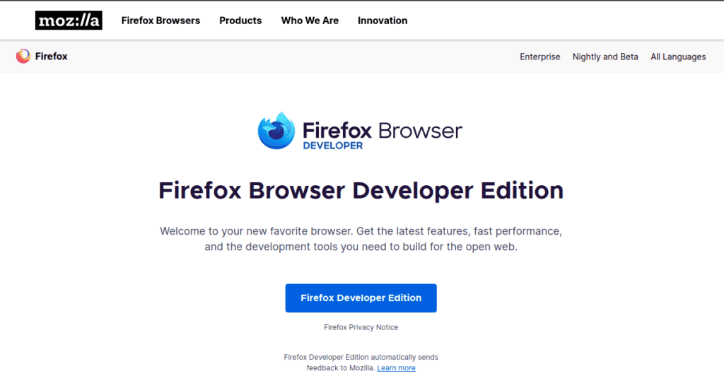 official firefox developer edition download page