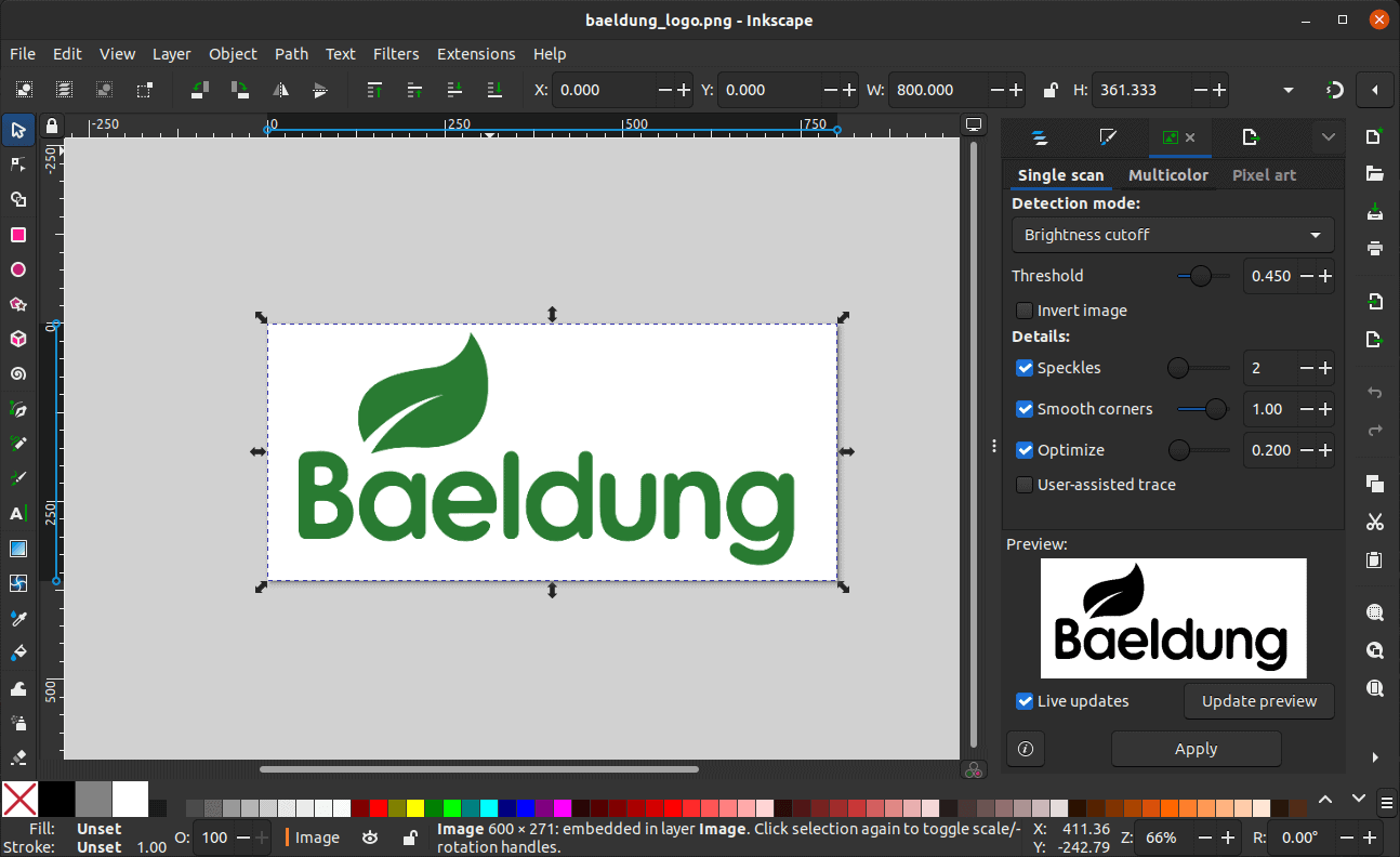 Inkscape Trace Bitmap on Baeldung logo