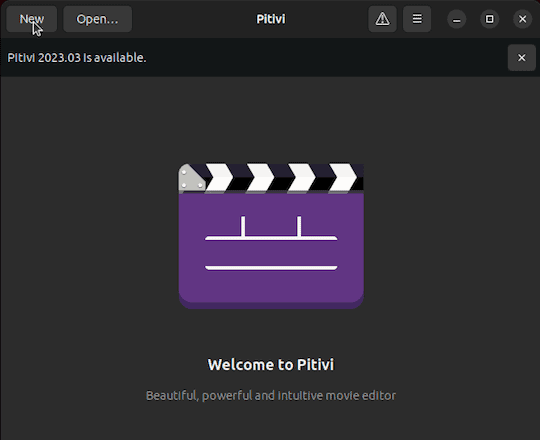 Pitivi: Welcome Screen