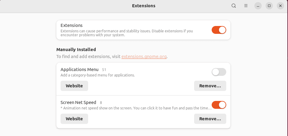 removing manually installed extensions on Linux