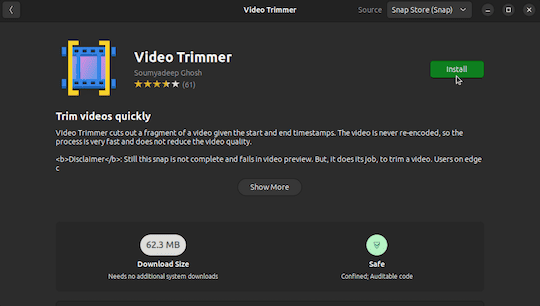 Video Trimmer in Ubuntu Software