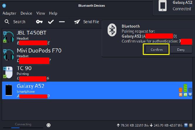 Confirming Bluetooth Pair Request