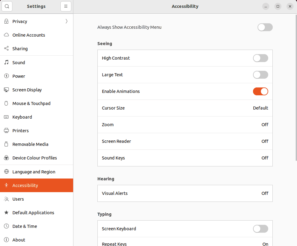 accessibility settings on linux