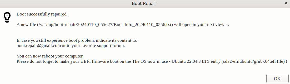 boot repair summary
