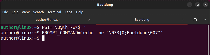 changing title of the terminal tab using the prompt_command in linux