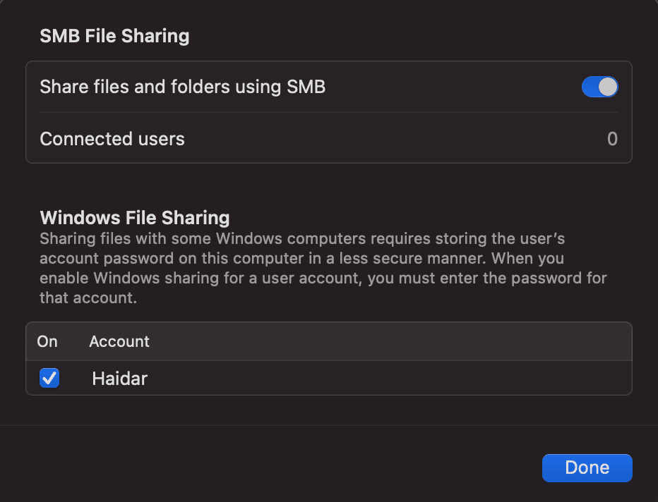 macOS: Enable File Sharing Accounts