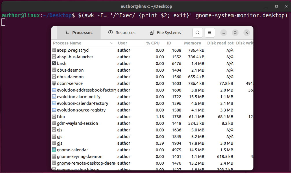 launching .desktop file with awk and exec command