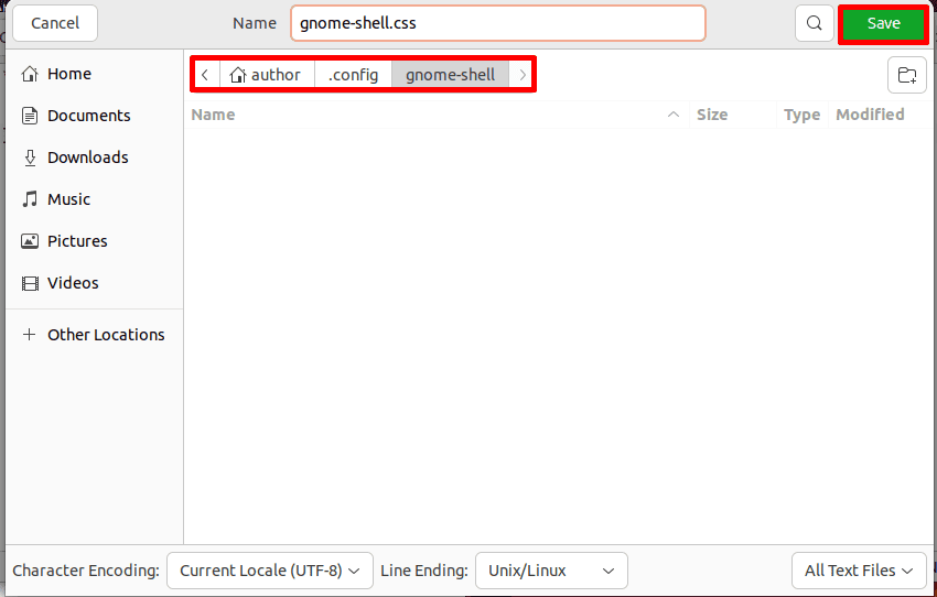 saving gnome-shell.css file in .config directory