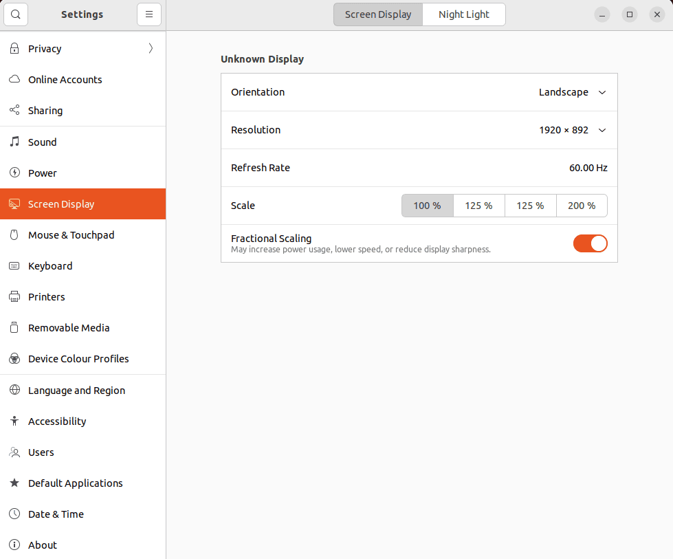 screen display settings on linux