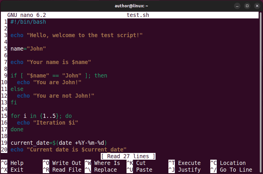 showing line number using l option in nano linux