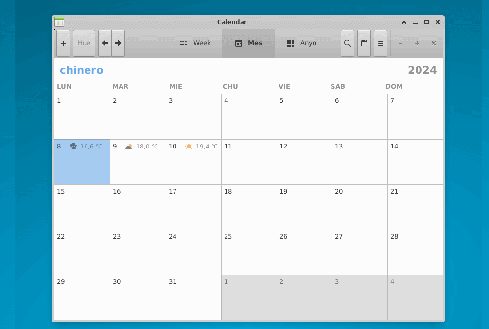 viewing calendar in xfce for testing