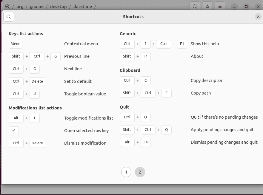 viewing dconf editor shortcuts second page