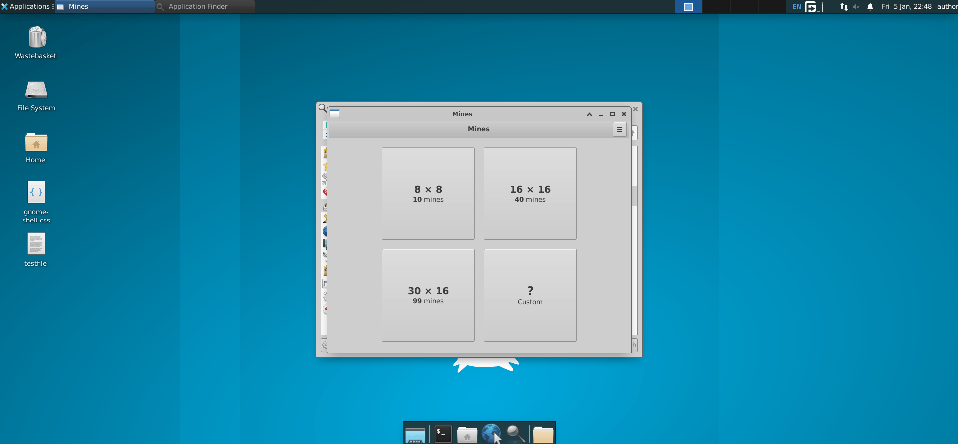 viewing mines application at the center of the screen in xfce