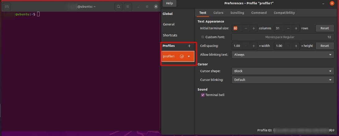 Create Profile in Preferences in Ubuntu