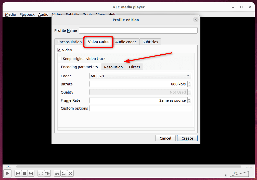 specifying additional settings to sample video in vlc linux