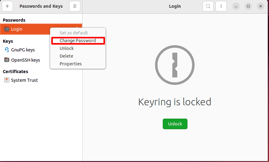 select change password option
