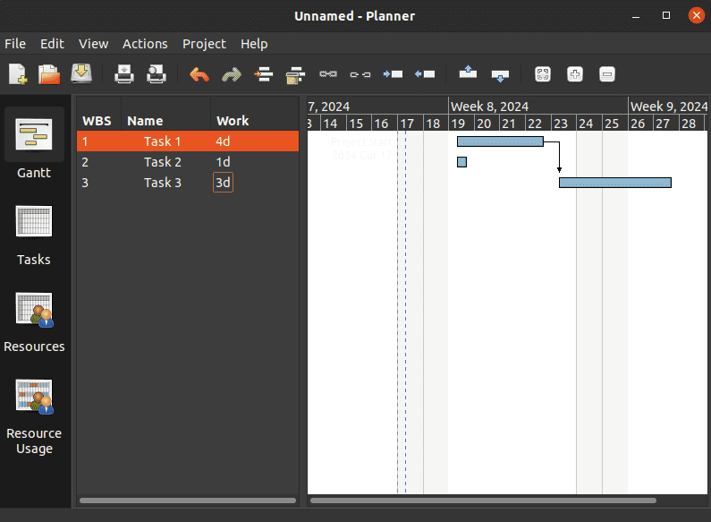 Linking tasks GNOME Planner