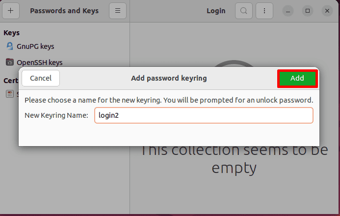 Add password keyring name