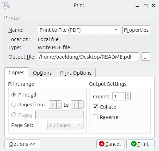 Okular: Print Markdown to PDF