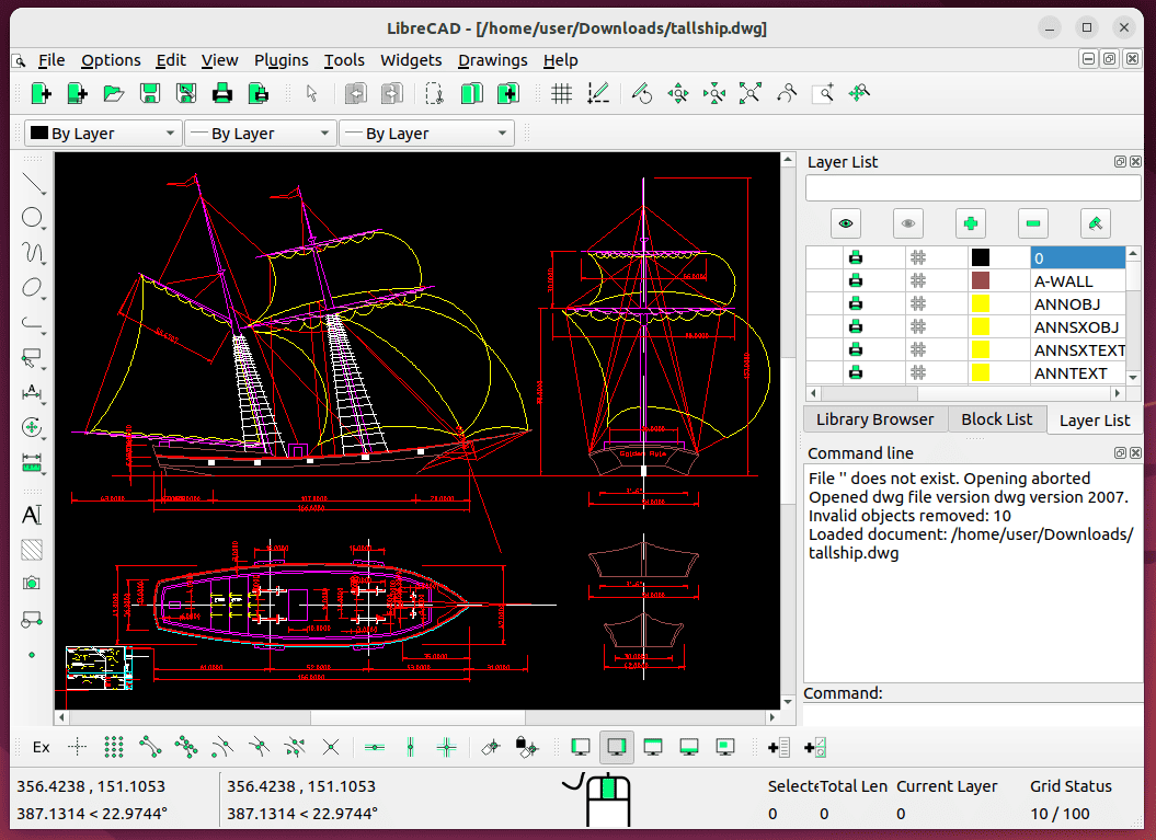 viewing .dwg file content in LibreCAD Linux tool