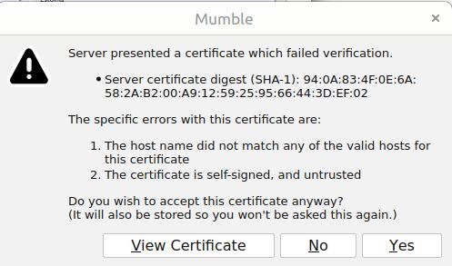 Mumble Server Certificate