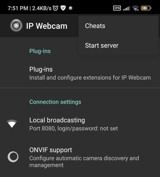Starting IP Webcam Server