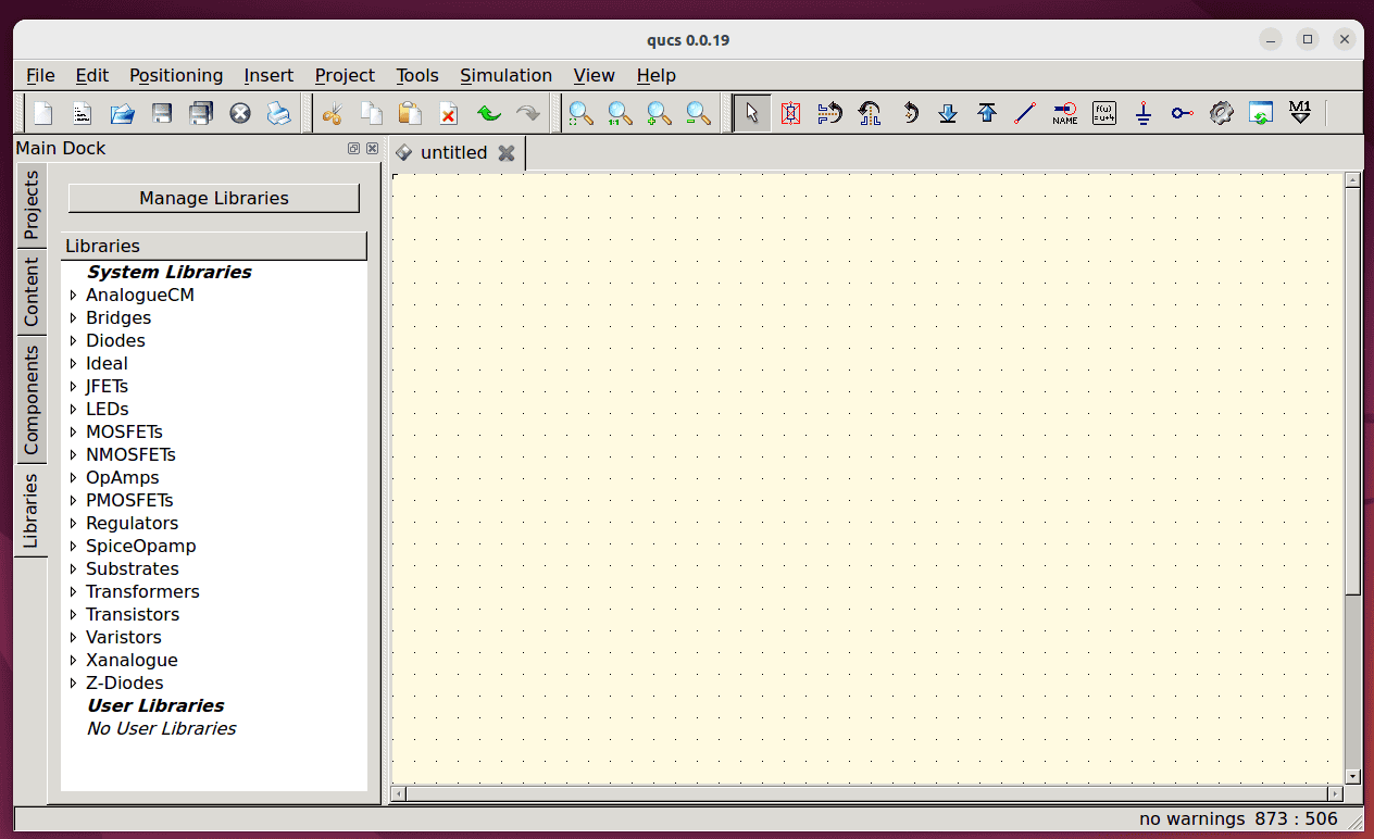 main interface of qucs linux tool