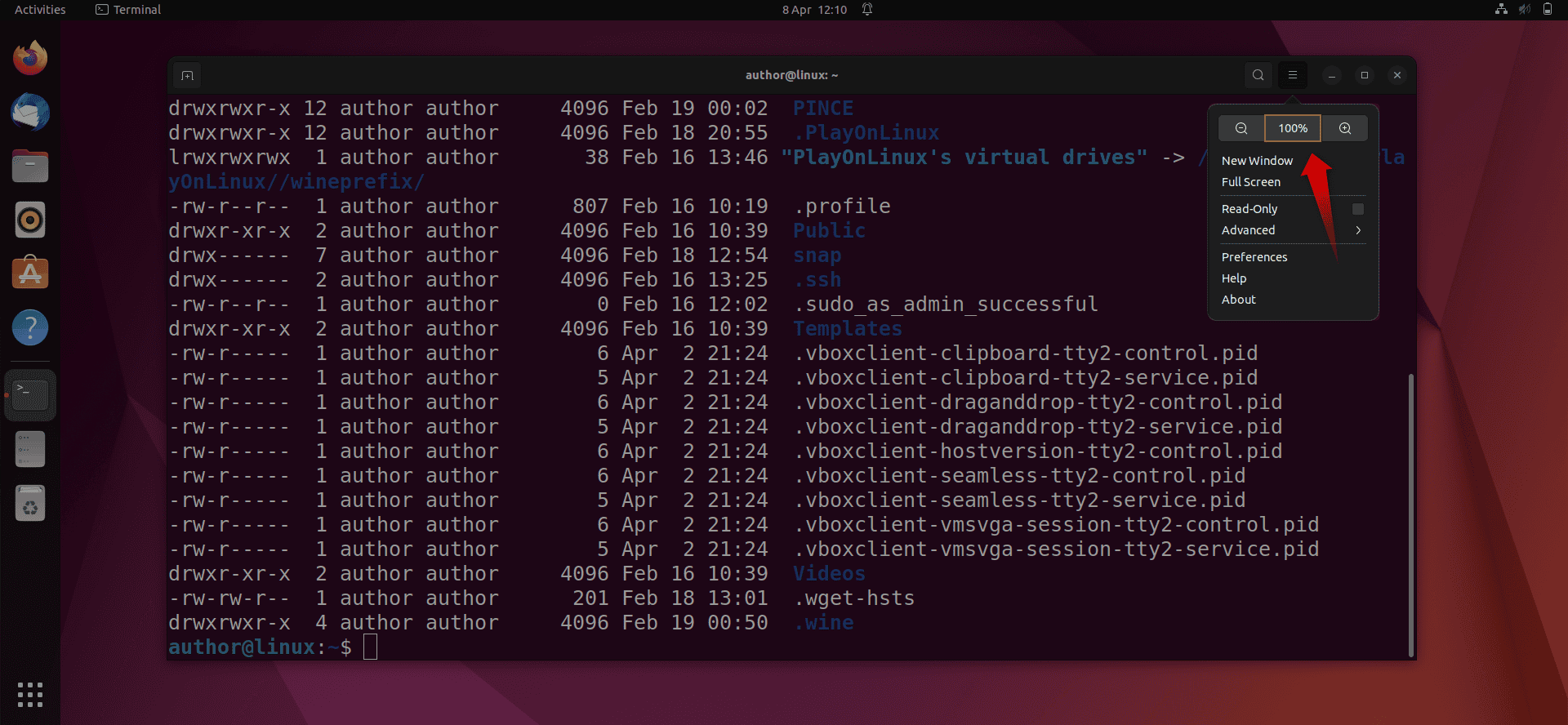 Resetting Zoom Using Terminal Menu Option in Linux