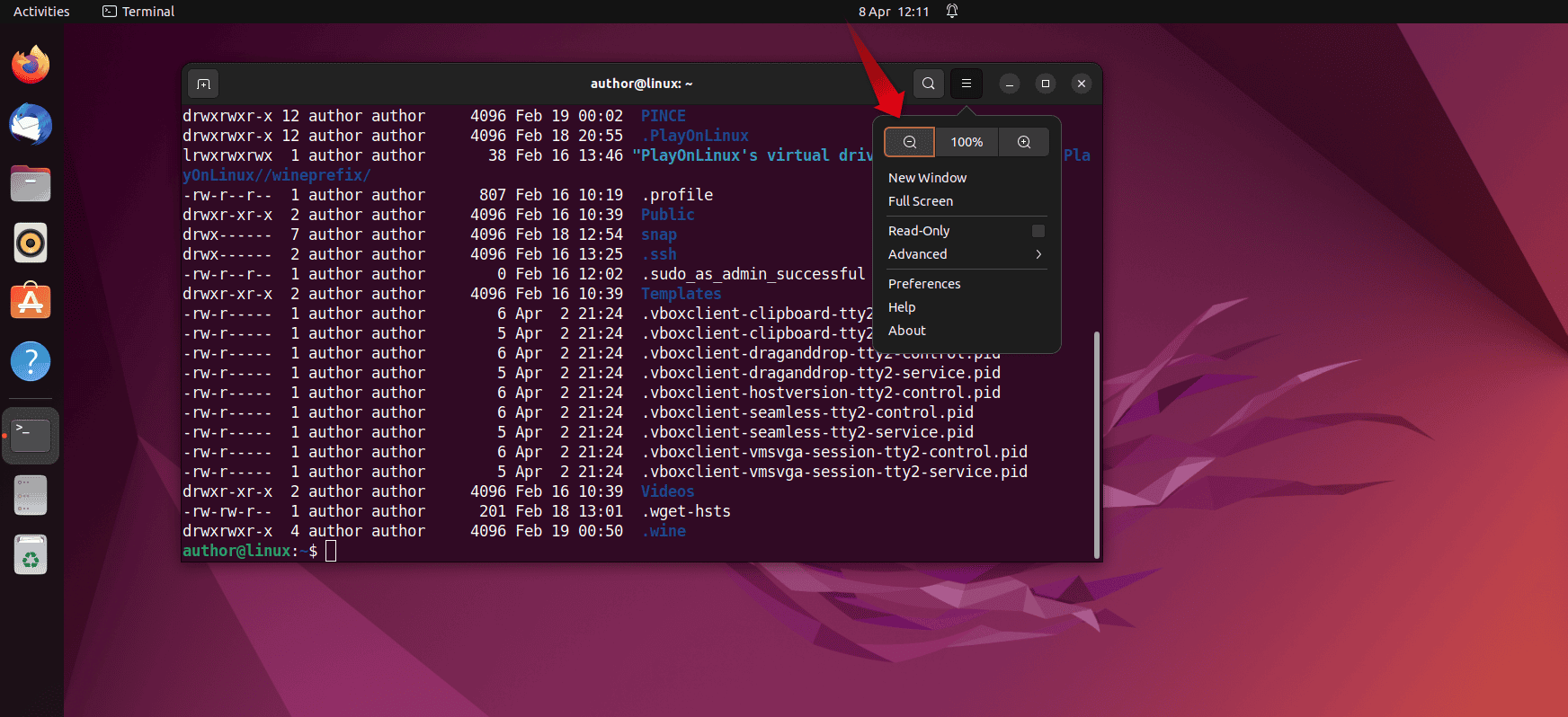 Zooming out Using Terminal Menu Option in Linux