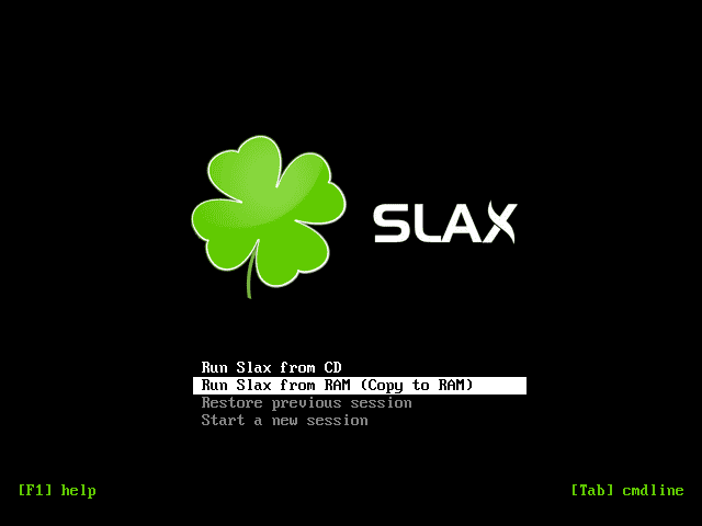 Slax "Copy To RAM" boot option