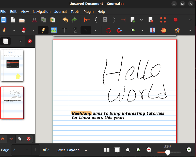 Main interface of the Xournal++ app which enables users to use digital pen to create notes