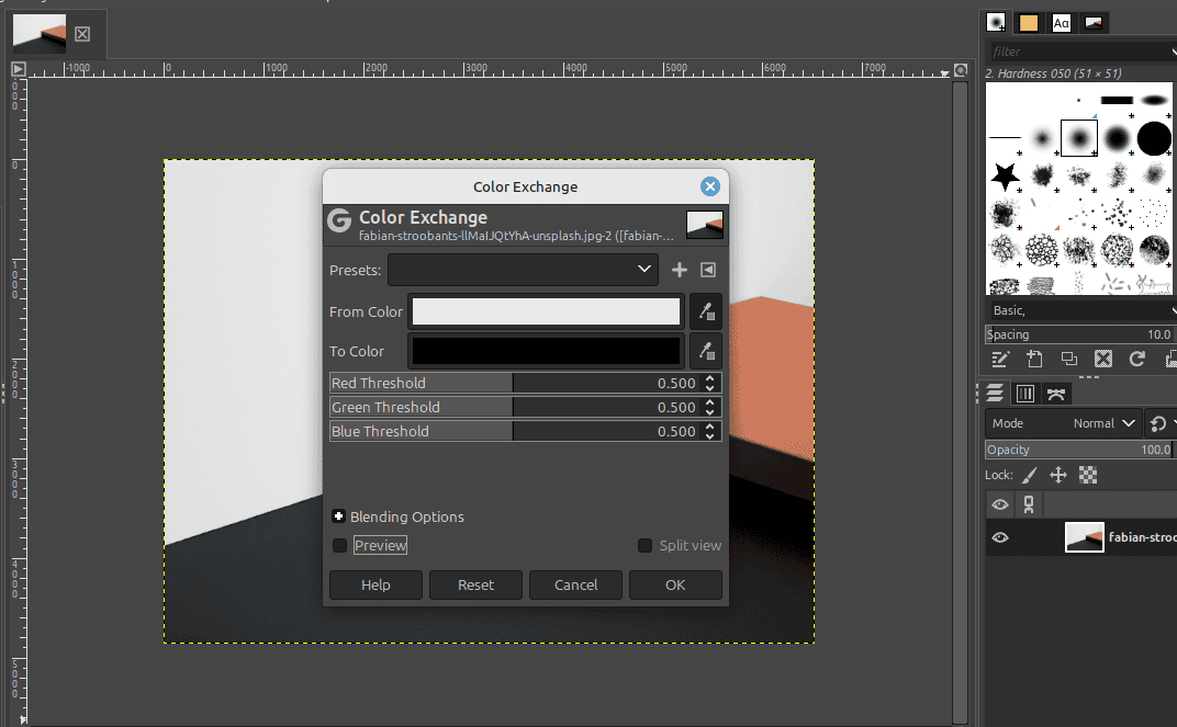 Color exchange tool menu