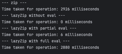 zip vs lazyZip Opration timings