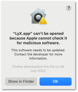macOS Gatekeeper blocks LyX