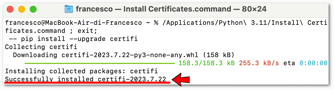 Python certificates installed on macOS