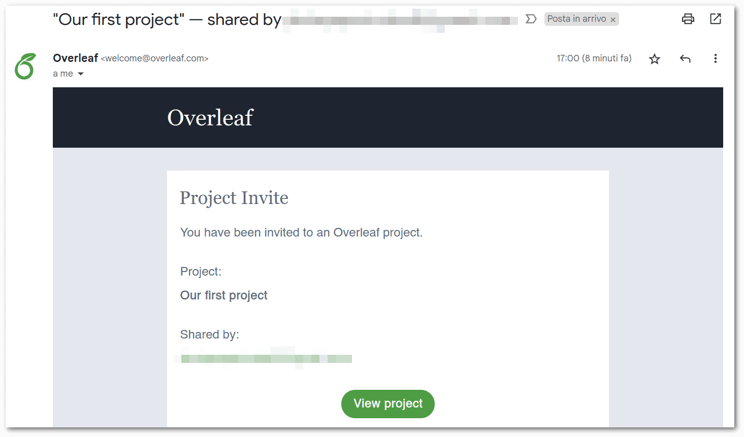 Overleaf Email to invited person