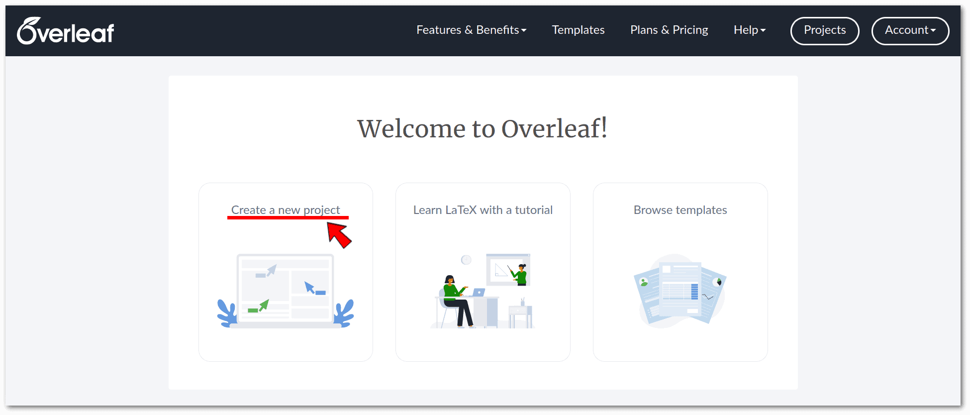 Overleaf Project Dashboard (first access)