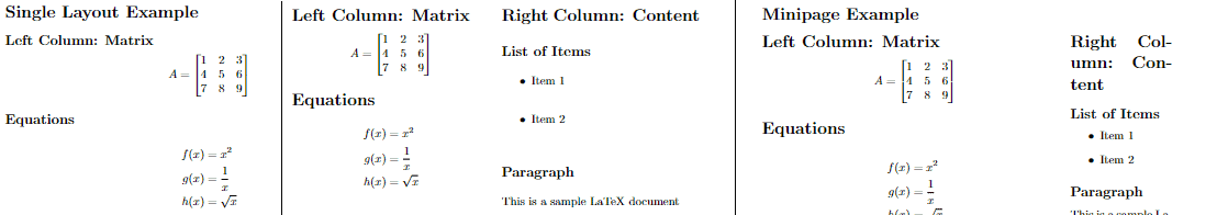 Different LaTeX layouts