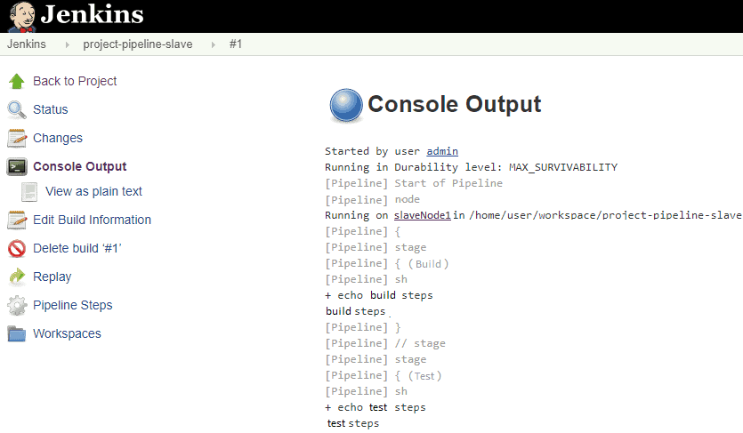 ms pipeline console output