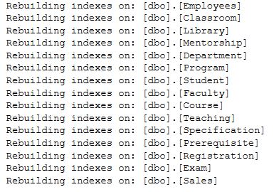 Database index rebuild progress update